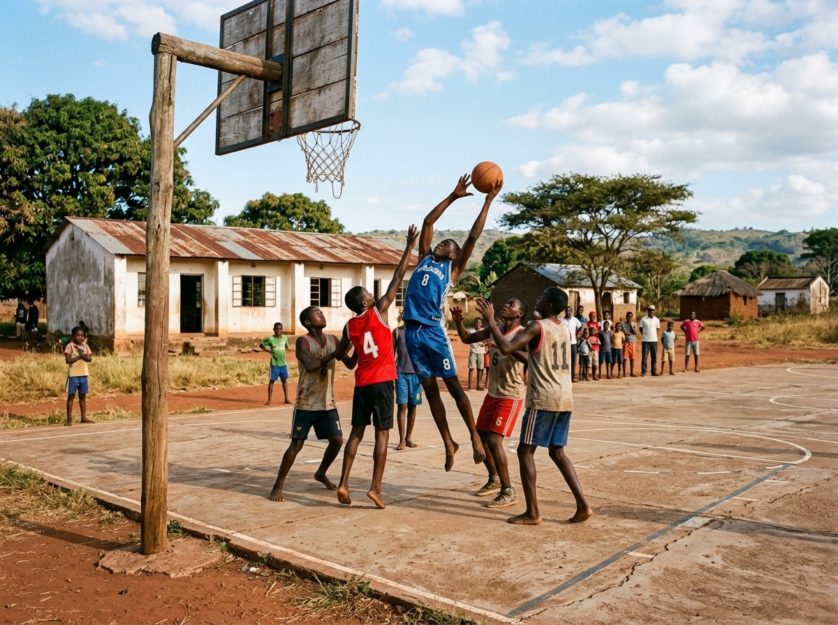 Esperança Tivane no campo escolar de basquetebol