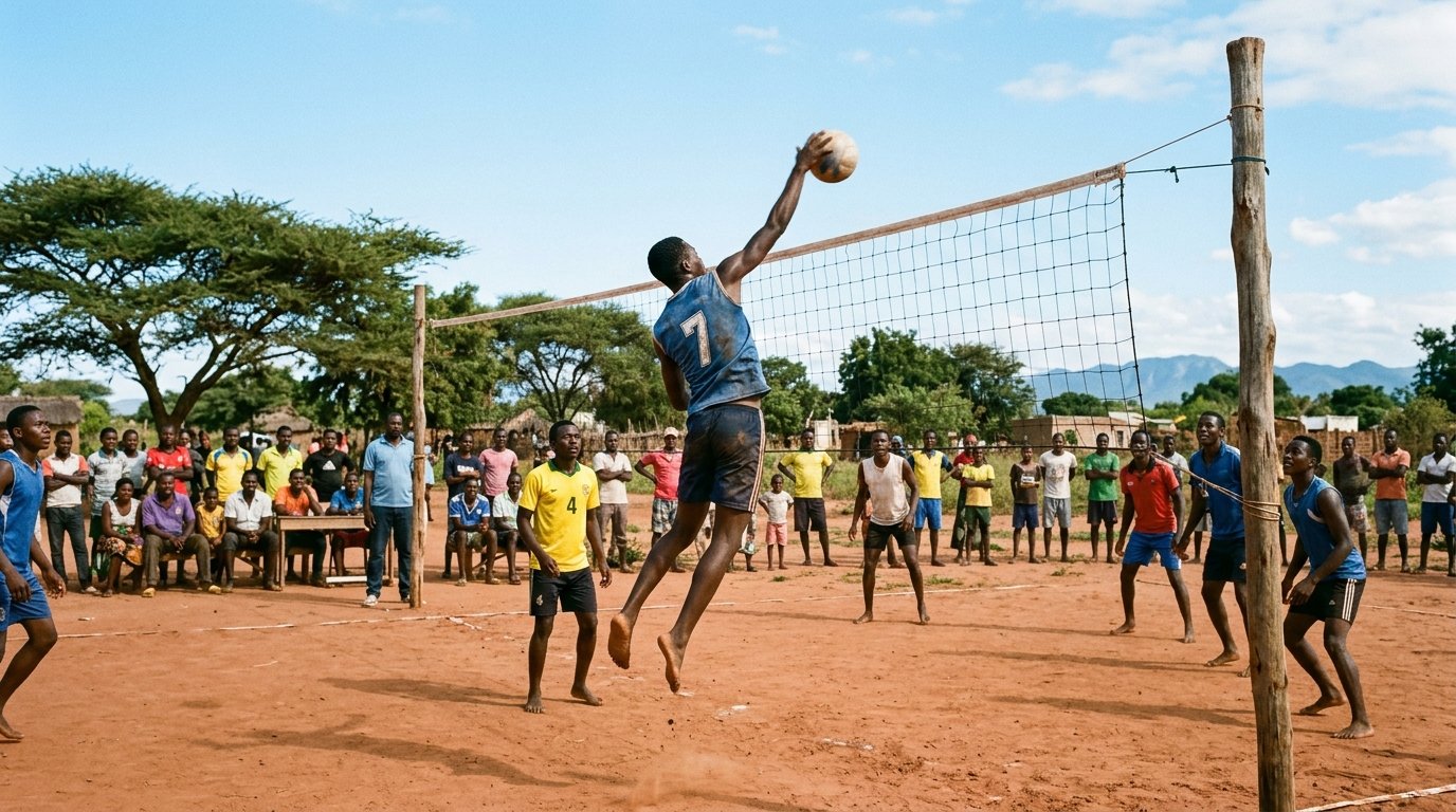 Filipe Maluleke em salto no campo de saibro